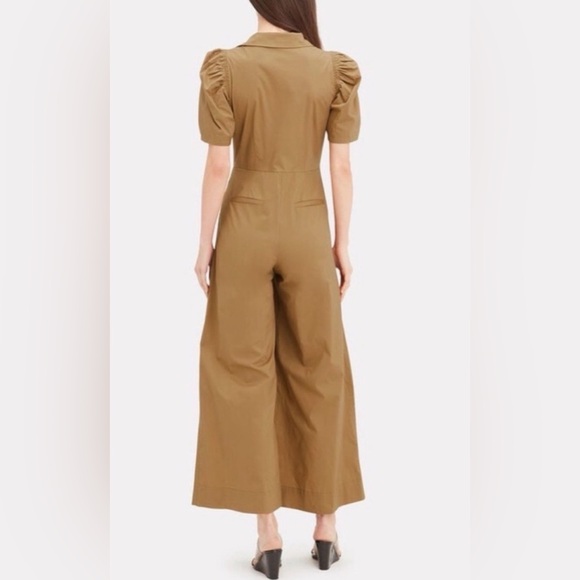 SEA Sienna Puff-Sleeve Stretch-Cotton Jumpsuit Tan Sz 4 - Picture 3 of 16